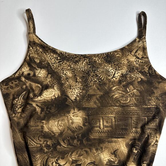 Vintage Best Look Paris Baroque Print Cami Top Brown Gold Boho Y2K Size Small - Picture 6 of 9